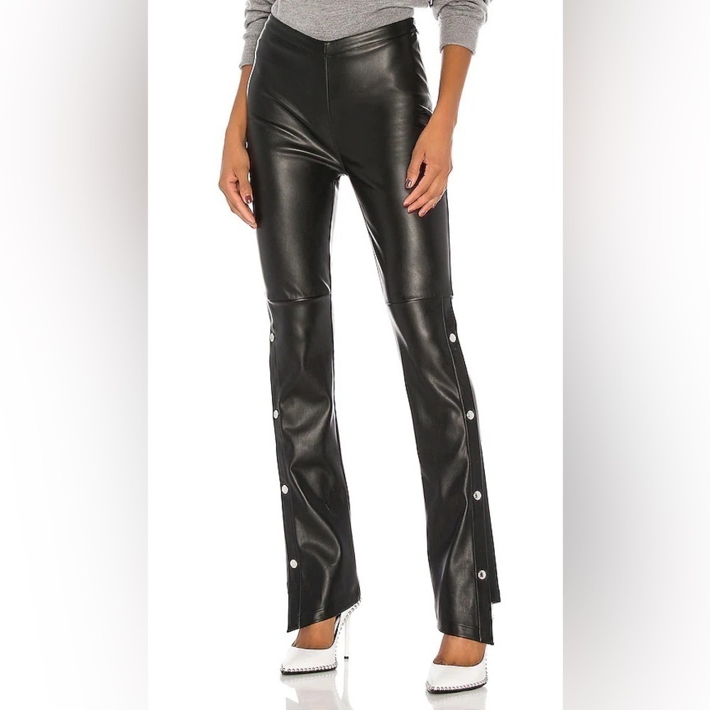 Alexander Wang Faux Leather Snap Side Leg Button Detail Stretch Washable Pants